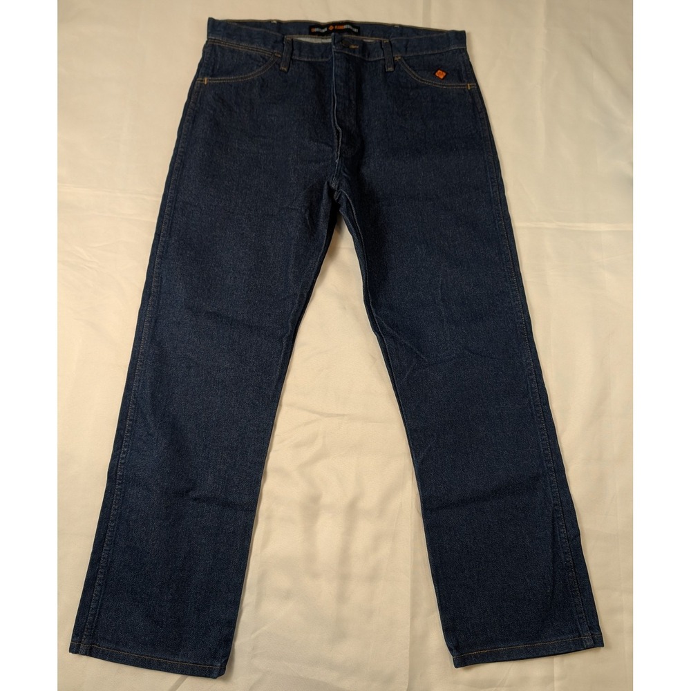 Wrangler FR Mens 13MWZ Flame Resistant Work Jeans 38x30 Dark Wash Denim CAT 2